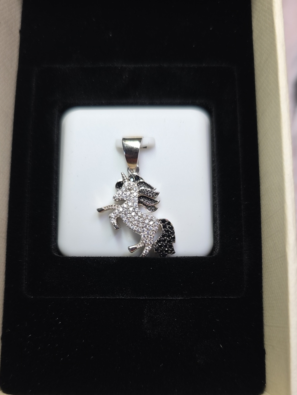 Pavé Unicorn Pendant Necklace - Sterling Silver with Black Accents